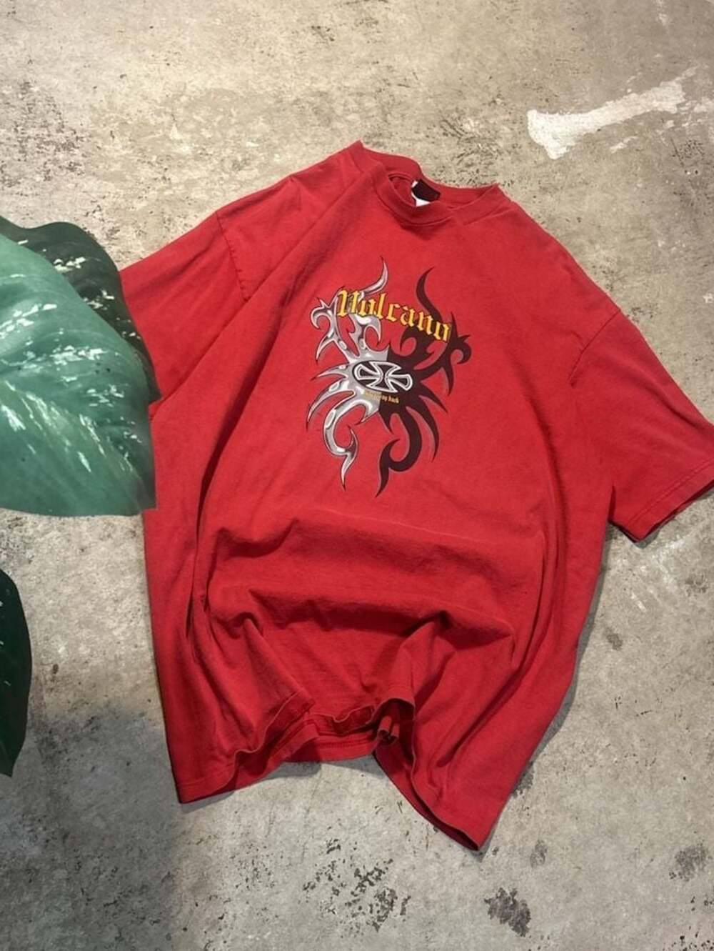 Vintage Volcano Since Way Back Tribal Graphic T-Shirt Red